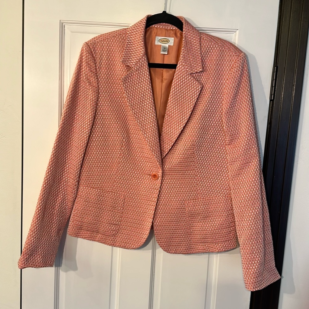 Talbots Womens Blazer size 14 fully lined long sleeve pink/salmon color